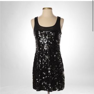 Express Black Sequin Glam A Line Mini Dress Large